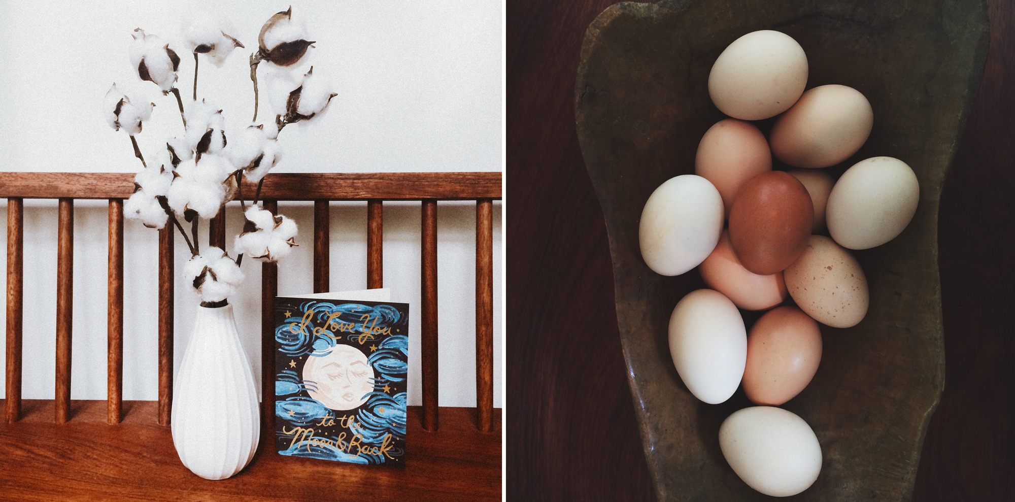 Two years anniversary: cotton bouquet. Also, the dream: having fresh local eggs every morning.